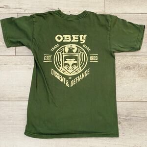 Obey Shirt Mens Small Green Dissent & Defiance Graphic Tee T-Shirt Streetwear
